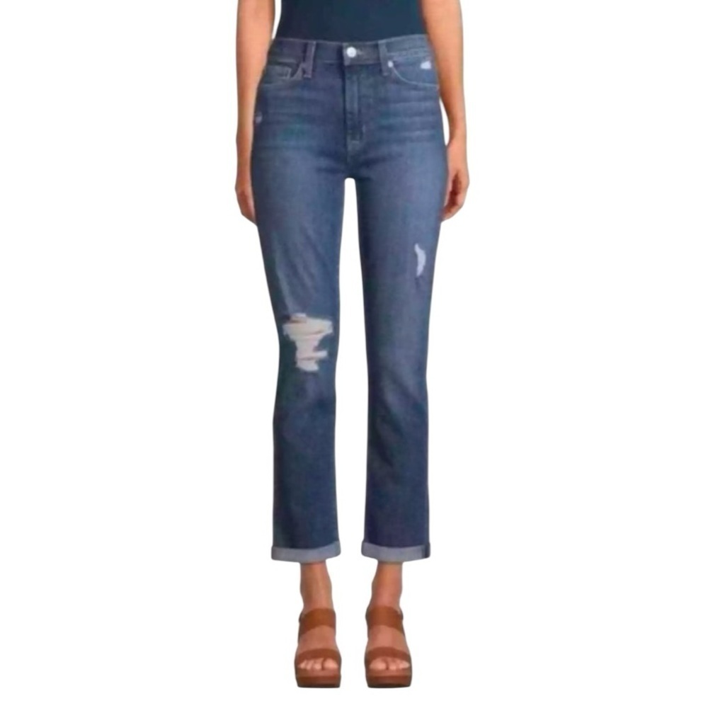 Hudson 'Blair' High Rise Straight Crop Distressed Size 28 Zip Fly Stretch